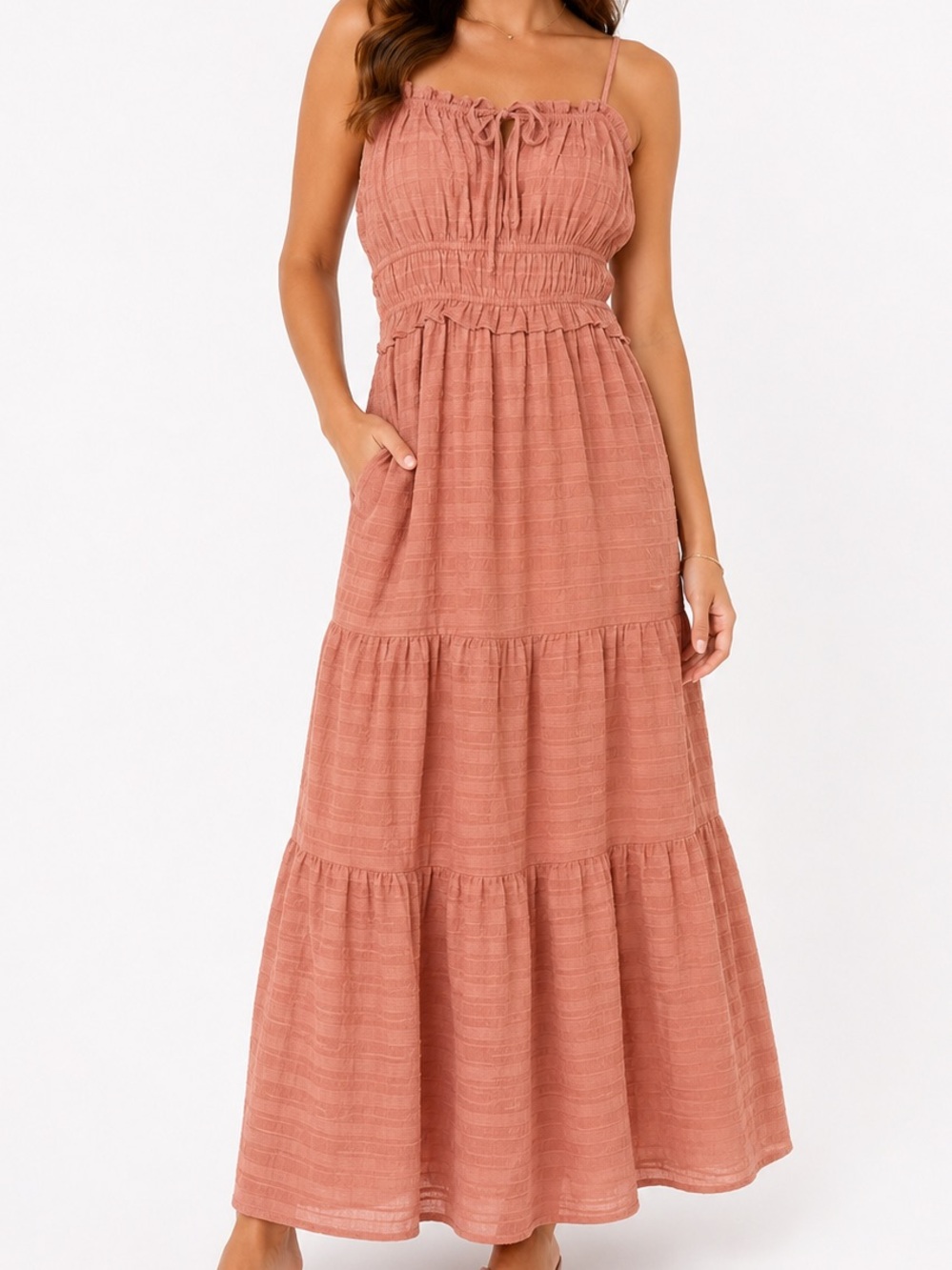 Thirty Thirty LA Boho Rust/Coral Tiered Smocked Maxi Dress xl boho